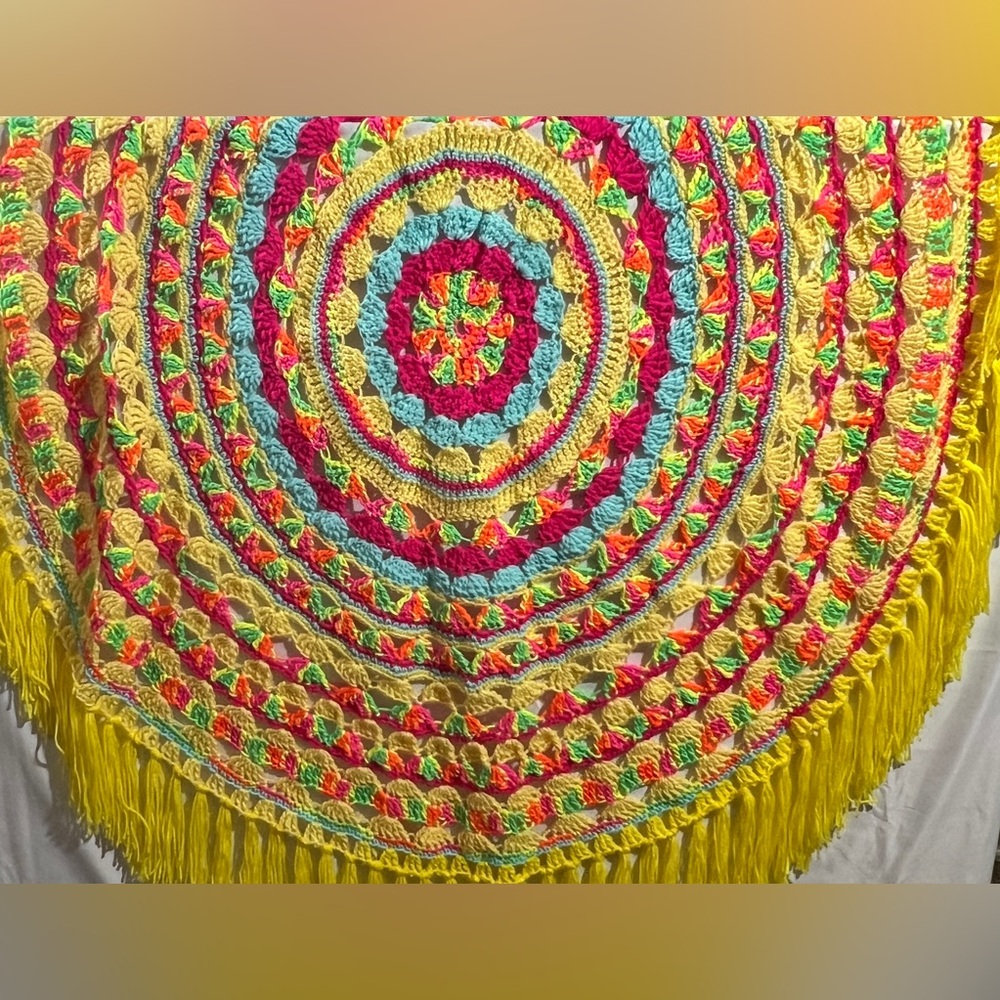 The Lemon Drop Crocheted Round Mandala Throw Blanket Large